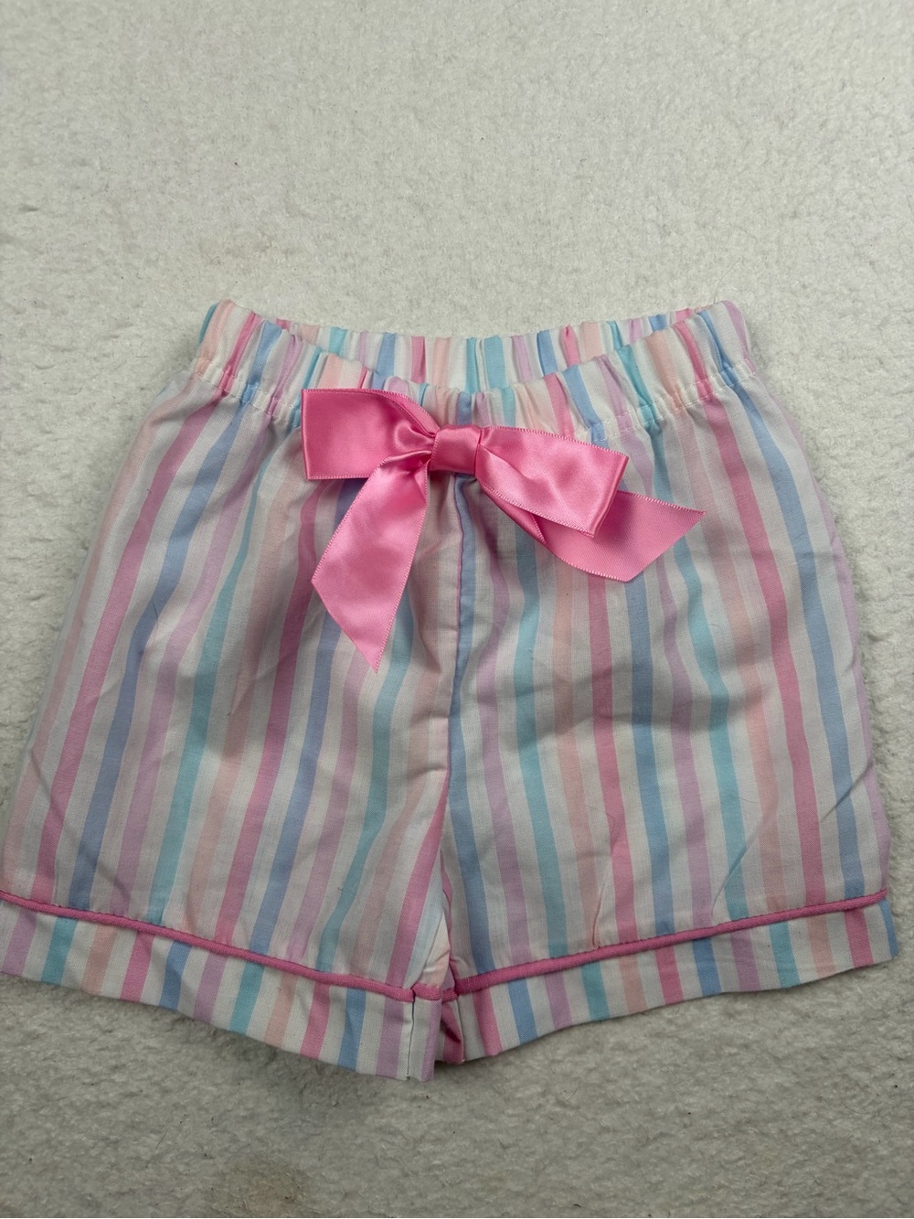 Sleep On It Pastel Pink, Blue & White Striped Girls Sleep Shorts 3T